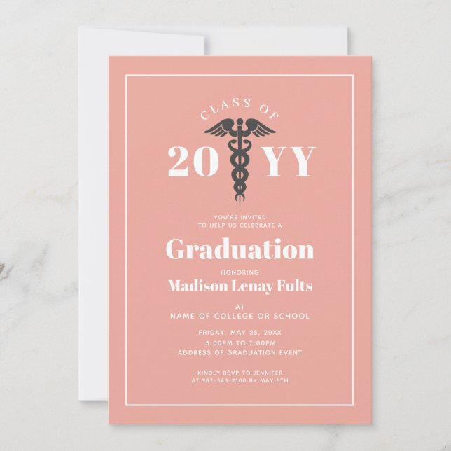Pink Nurse Graduate Modern Minimalist Dusty Rose Invitation (Front)