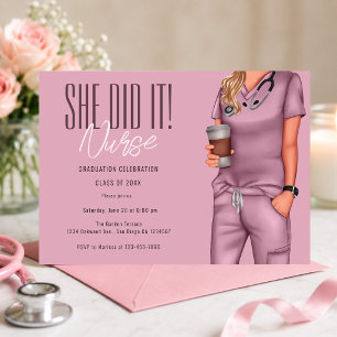 Pink Nurse Graduation Celebration Invite