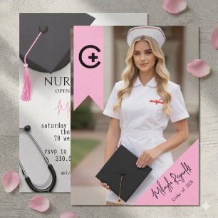 Pink Nurse Graduation Invitation Photo Card Class 