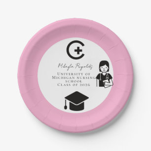 Pink Nurse Graduation Paper Plates Medical