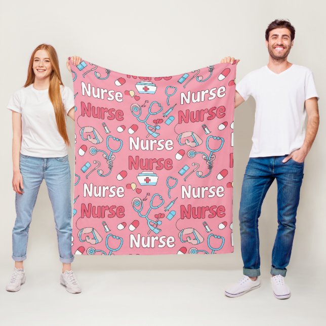 Pink Nurse Life Seamless Pattern (1) Fleece Blanket (In Situ)