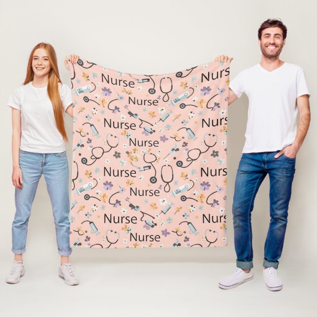 Pink Nurse Life Seamless Pattern (3) Fleece Blanket (In Situ)