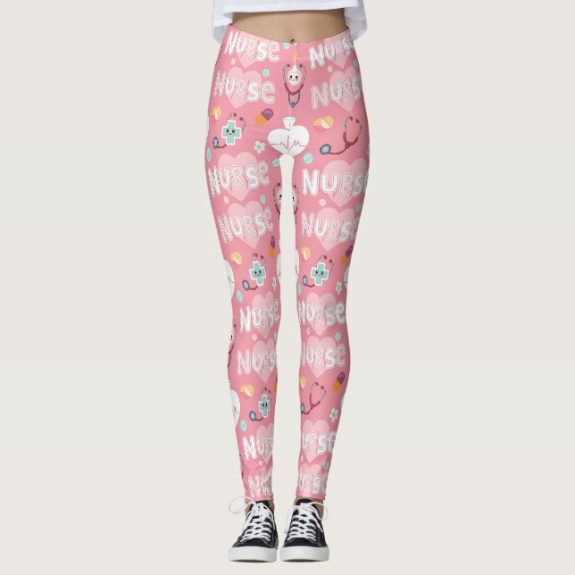 Pink Nurse Life Seamless Pattern (4) Leggings (Front)