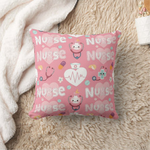 Pink Nurse Life Seamless Pattern (4) Throw Pillow