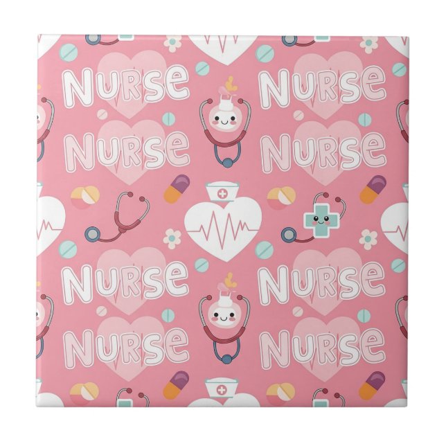 Pink Nurse Life Seamless Pattern (4) Tile (Front)