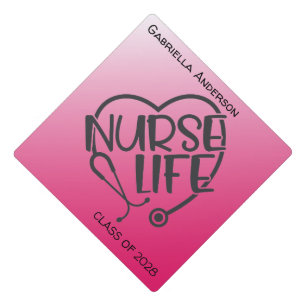 Pink Nurse Life Stethoscope Graduation Cap Topper