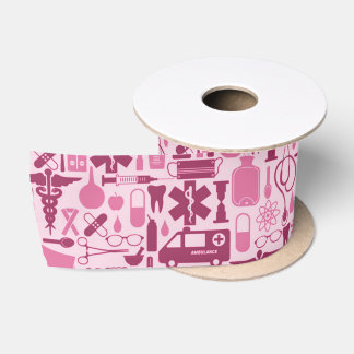 Pink Nurse Medical Theme Healthcare Pattern Satin Ribbon