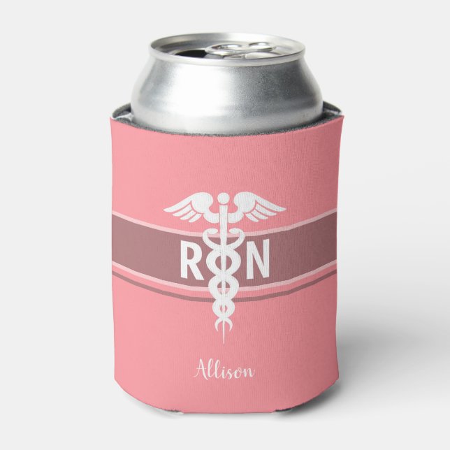 Pink Nurse RN Script Personalized  Can Cooler (Can Front)