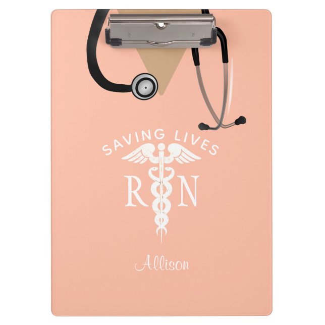 Pink Nurse Scrub Top Stethoscope Personalized Clipboard (Front)