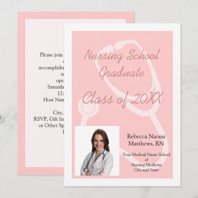 Pink Nursing School Photo Graduation Announcement (Front/Back)