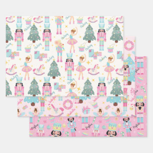 Pink Nutcracker and Ballerina Personalized Wrapping Paper Sheet