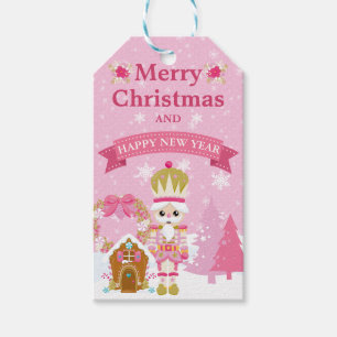 Pink Nutcracker and Gingerbread House Christmas Gift Tags