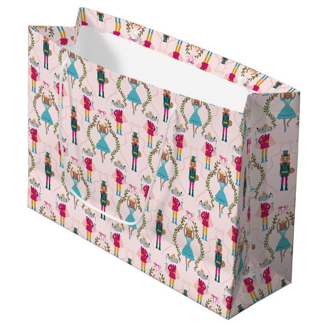 Pink Nutcracker Animals Pattern Large Gift Bag (Front Angled)