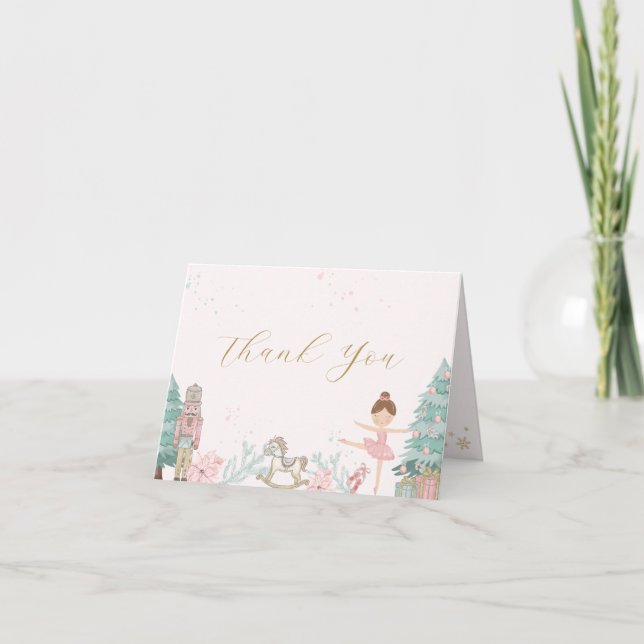 Pink Nutcracker Baby Shower Thank You Card (Front)
