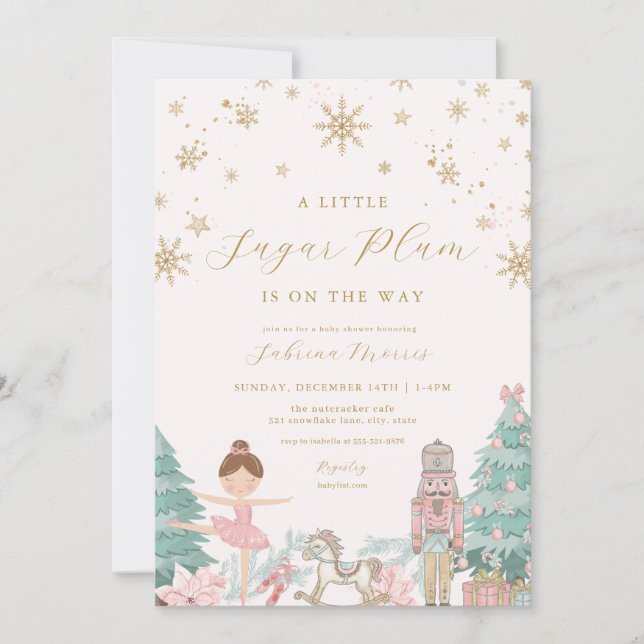 Pink Nutcracker Ballet Baby Shower Invitations (Front)