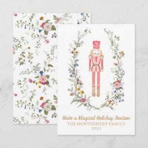 Pink Nutcracker Ballet Flower Christmas Card