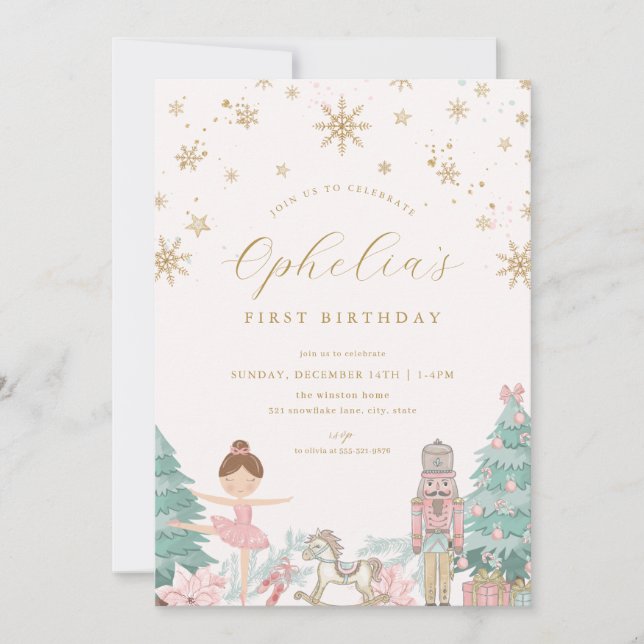 Pink Nutcracker Ballet Winter Birthday Invitation (Front)