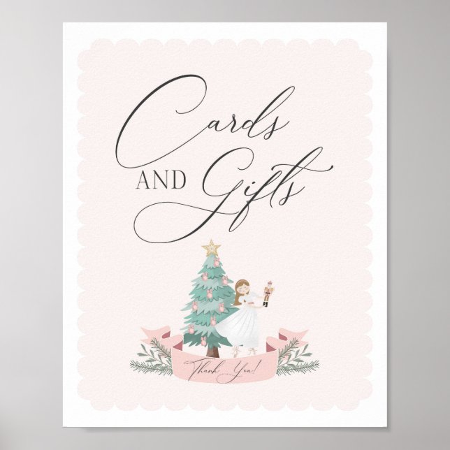 pink nutcracker birthday party cards and gift sign (Front)