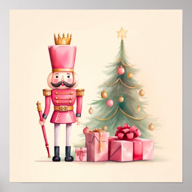Pink Nutcracker Christmas Art Print (Front)
