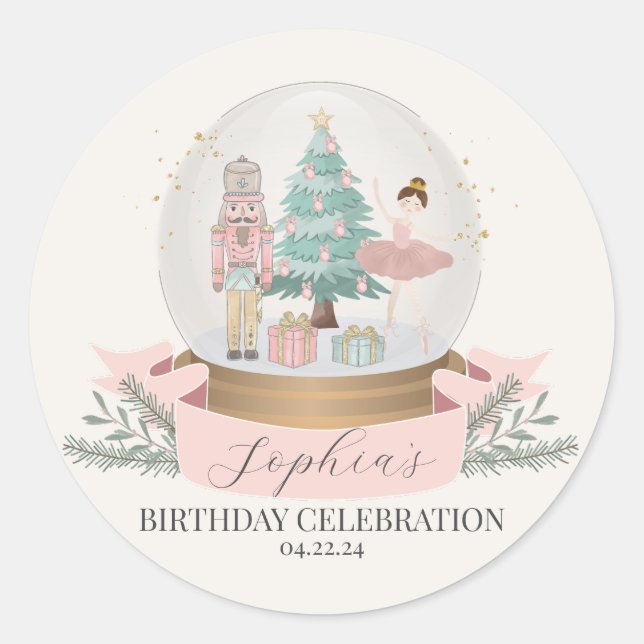 pink nutcracker christmas birthday party favour ta classic round sticker (Front)