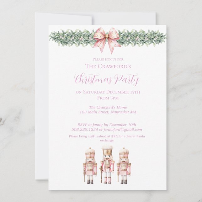 Pink Nutcracker Christmas  Invitation (Front)