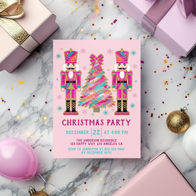 Pink Nutcracker Christmas Party | Glitter Holiday Invitation (Creator Uploaded)