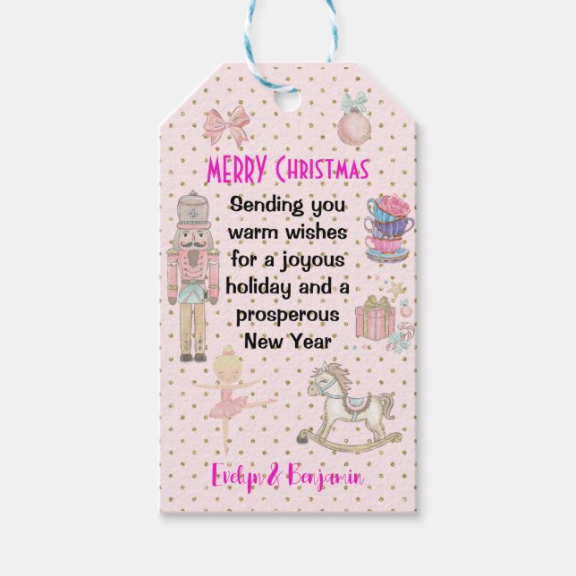 Pink Nutcracker Christmas Personalized Gift Tags (Front)