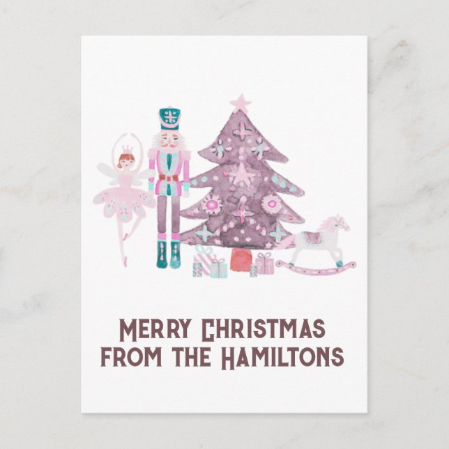 Pink Nutcracker Christmas  Postcard (Front)