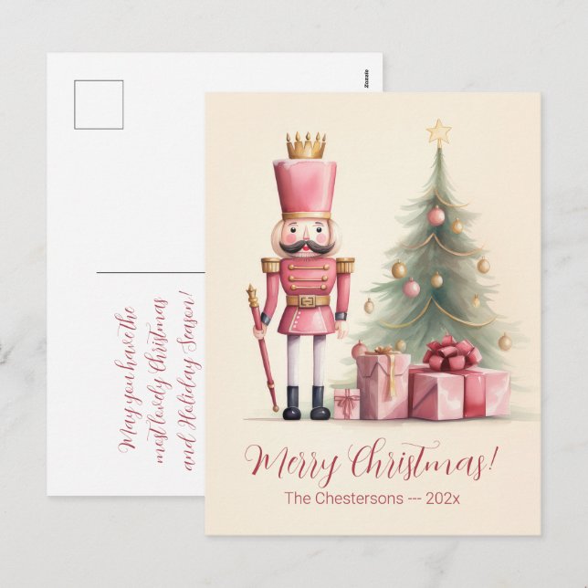 Pink Nutcracker Christmas Postcard (Front/Back)