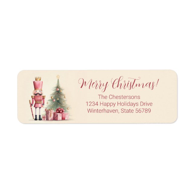 Pink Nutcracker Christmas Return Address Labels (Front)