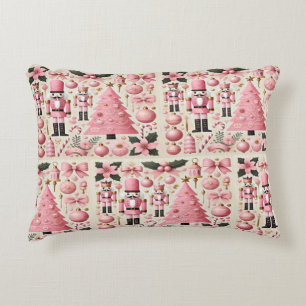 Pink Nutcracker Christmas Tree Accent Pillow
