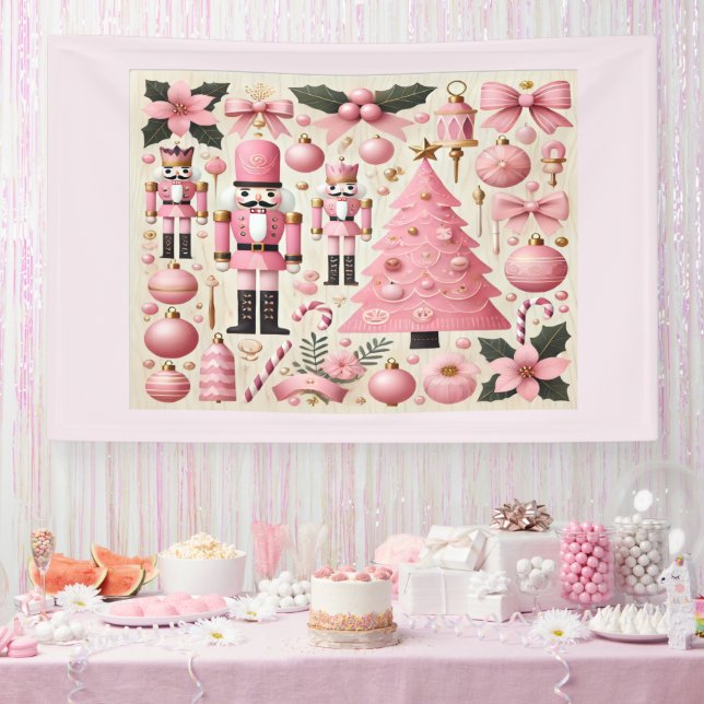 Pink Nutcracker Christmas Tree Banner (Party)