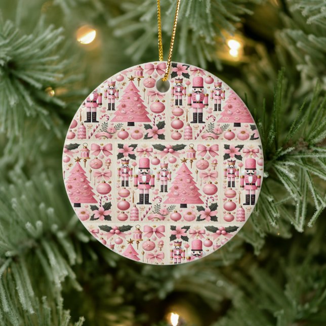 Pink Nutcracker Christmas Tree  Ceramic Ornament (Tree)