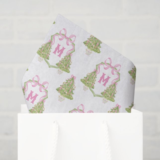 Pink Nutcracker Christmas Tree Monogram Crest Tissue Paper (Gift Bag)