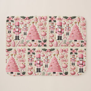 Pink Nutcracker Christmas Tree Sherpa Blanket