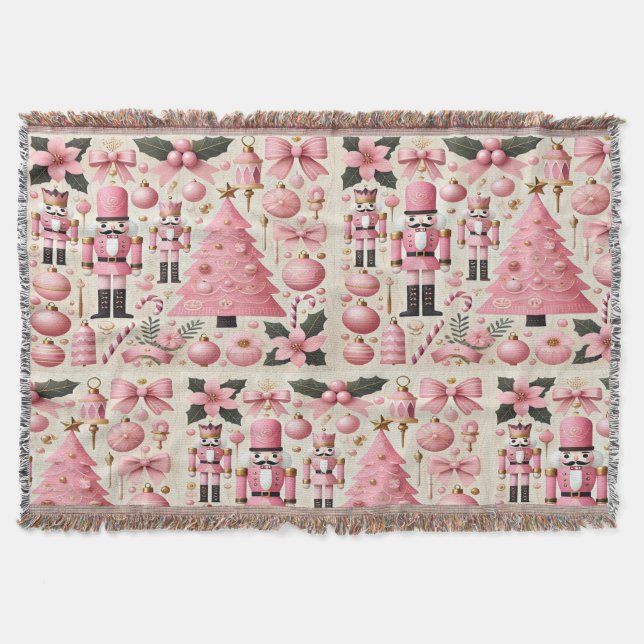 Pink Nutcracker Christmas Tree  Throw Blanket (Front)