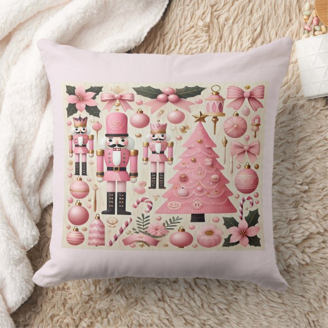 Pink Nutcracker Christmas Tree  Throw Pillow (Blanket)