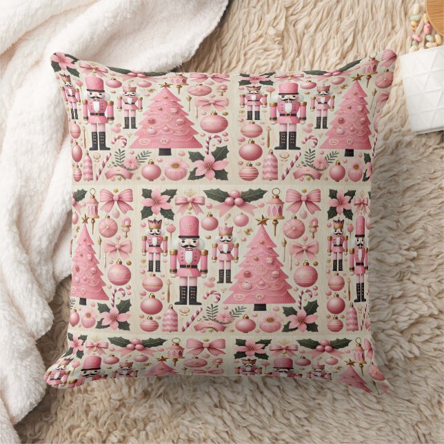 Pink Nutcracker Christmas Tree  Throw Pillow (Blanket)