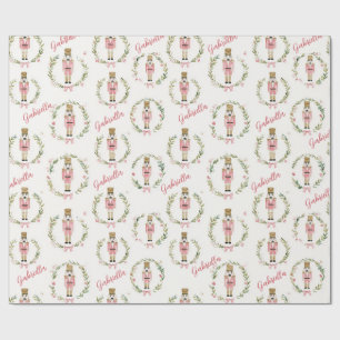 Pink Nutcracker Christmas Wreath Personalized Wrapping Paper