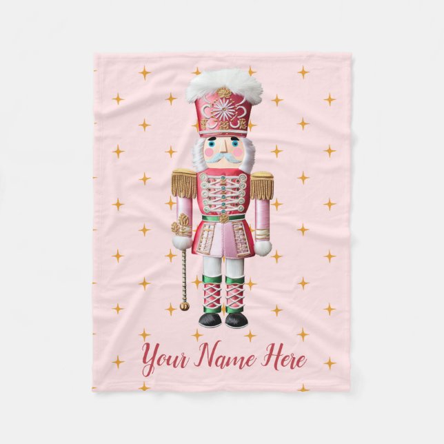 Pink Nutcracker Custom Name Christmas Granddaughte Fleece Blanket (Front)