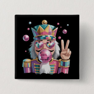 Pink Nutcracker Disco Ball Sunglasses Peace Sign 2 Inch Square Button