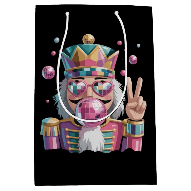 Pink Nutcracker Disco Ball Sunglasses Peace Sign Medium Gift Bag (Front)