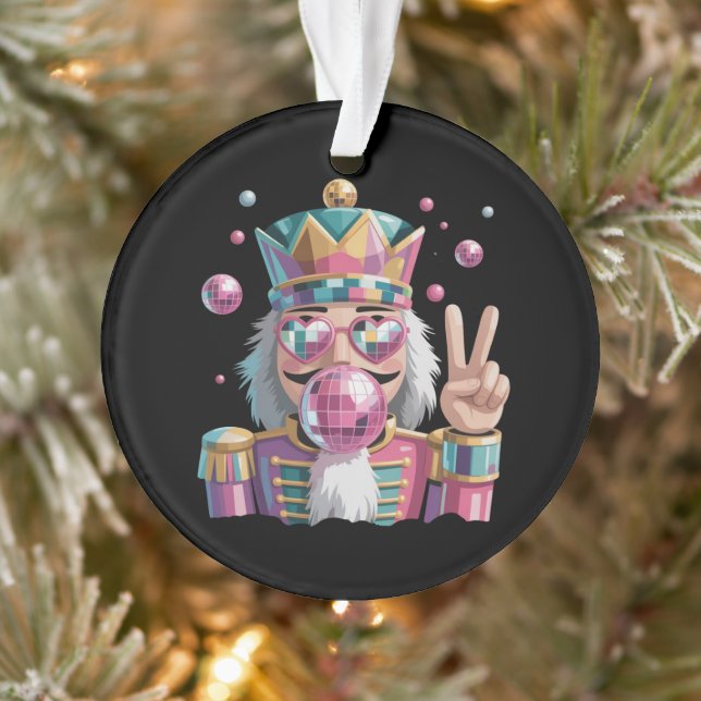 Pink Nutcracker Disco Ball Sunglasses Peace Sign Ornament (Tree)