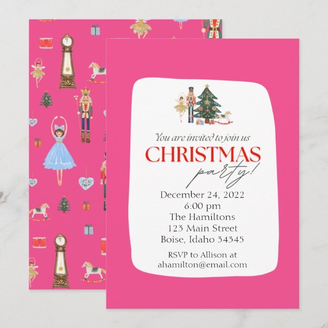 Pink Nutcracker Fête de Noël Invitation (Devant / Derrière)