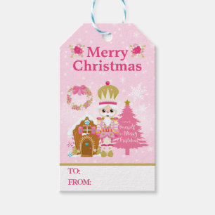 Pink Nutcracker & Gingerbread House Christmas Gift Tags