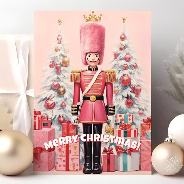 Pink Nutcracker Merry Christmas Holiday Card (Creator Uploaded)