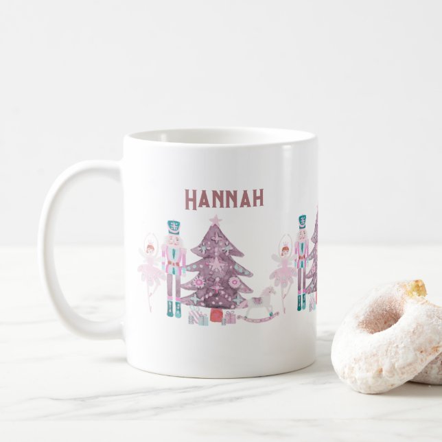 Pink Nutcracker Pastel Personalized Coffee Mug (With Donut)