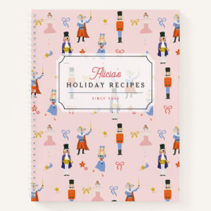 Pink Nutcracker Pattern Holiday Recipe Notebook