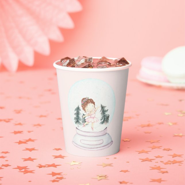 Pink Nutcracker Snow Globe Paper Cups (Insitu)