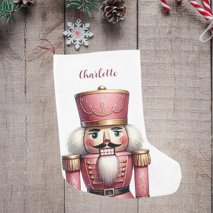 Pink nutcracker soldier girl name small christmas stocking